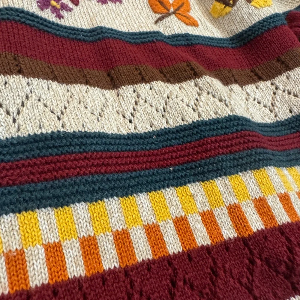 Alfred Dunner Petite‎ Sweater PM Fall Colors Leaves Stripes Knit Womenswear